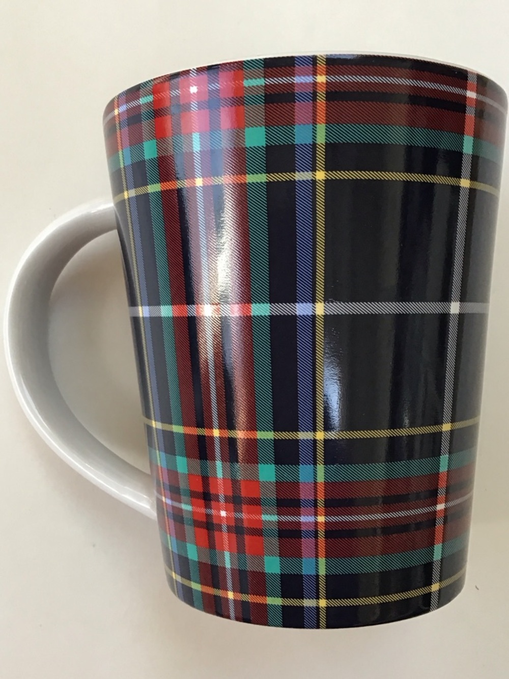 Vera Bradley Plaid Ceramic 16 Oz Large Mug - Navy Blue, Bright Blue , Red & Teal